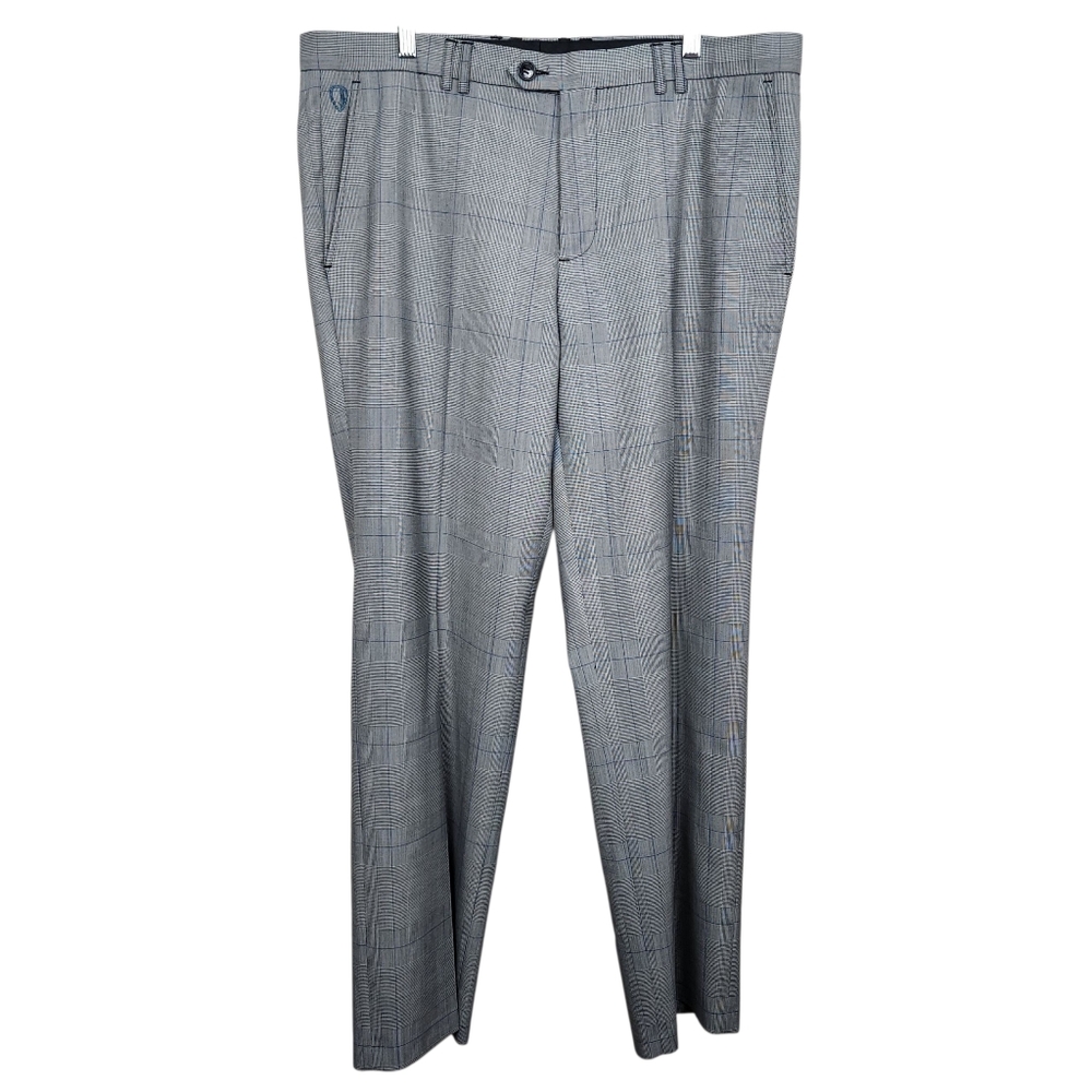 Ben Sherman Wool Blend Windowpane Plaid Dress Pants Flaming Blue Mens Size 38x32